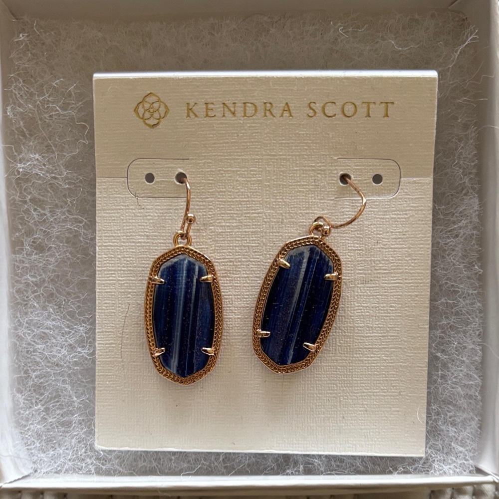 Kendra Scott Navy and Rose Gold Drop Earrings